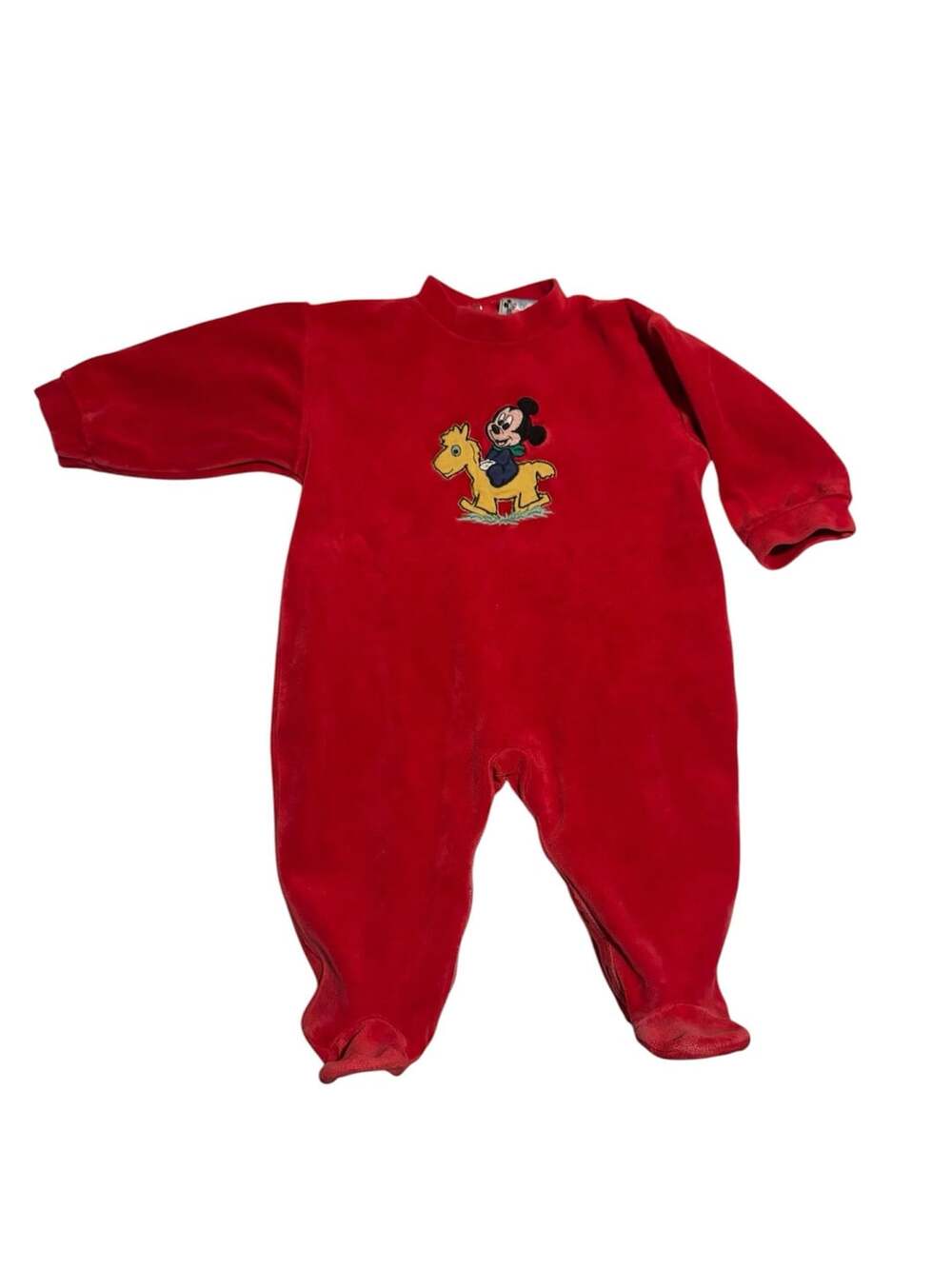 RARE Vintage 1980s 90s Absorba Disney Baby Mickey Mouse Red Velour Footie Sleepe